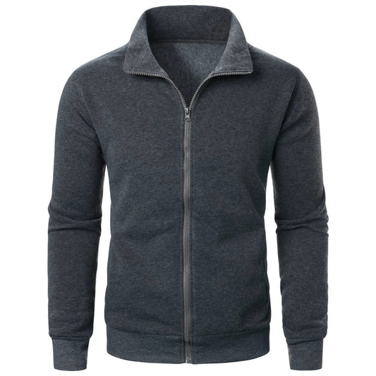 Stand Collar Cardigan Zipper Fleece-lined Thickened Threaded Cuff Casual Sweatshirt