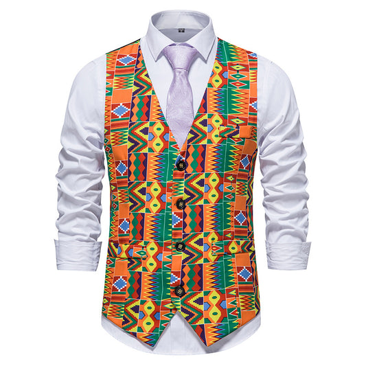 Men's Fashion Casual Patchwork Slim Fit Flower Vest