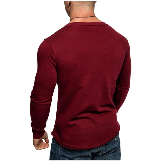 Europæisk og amerikansk ensfarvet herresweater med rund hals