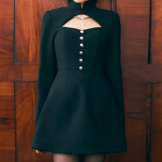 Fashionable Figure-flattering Hollow-out Dress For Professional Women