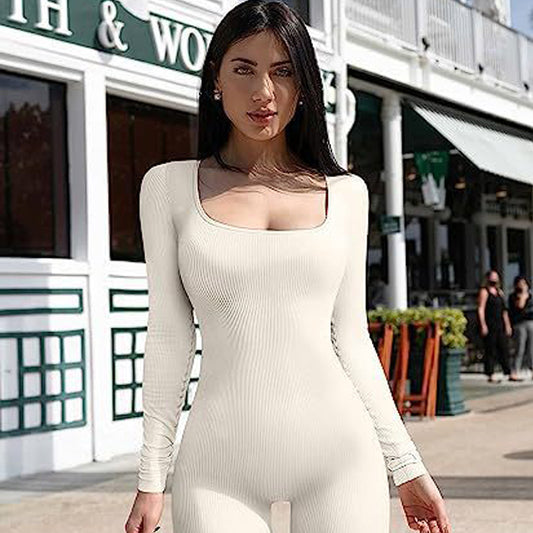Kvinders Yoga Sports Fitness Jumpsuit Træning Langærmet Firkantet Halsudskæring Tøj