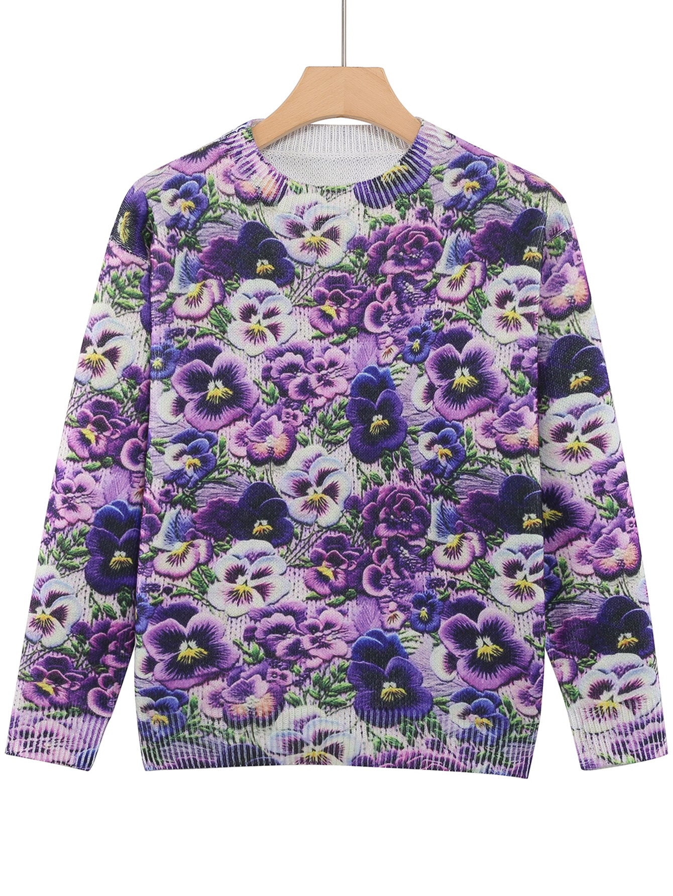 Plus Size Women's Digital Printed Round Neck Pullover Top