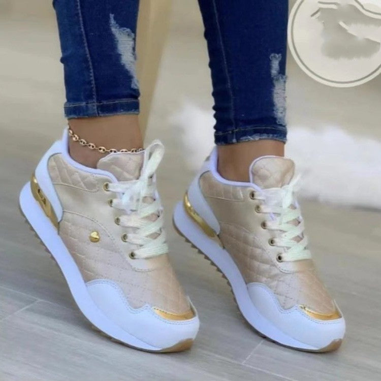 Autumn And Winter Women's Lace Up Plaid Shoes With Thick Soles