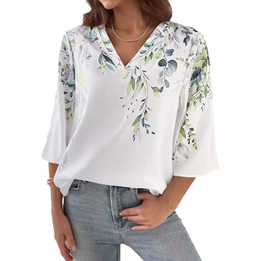 Kvinder 3D-printet V-hals pullover T-shirt Casual top