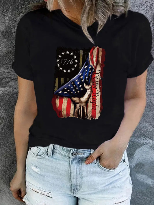 Uafhængighedsdagen Flagprint T-shirt Kortærmet