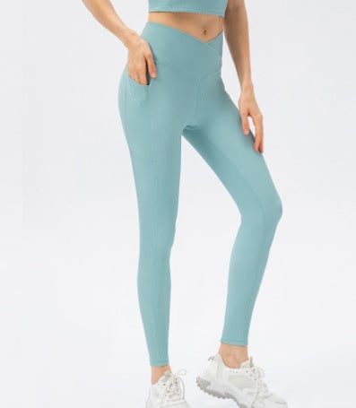 Cross Waist Hips Print Solid Color High Waist Bottoming Yoga Pants