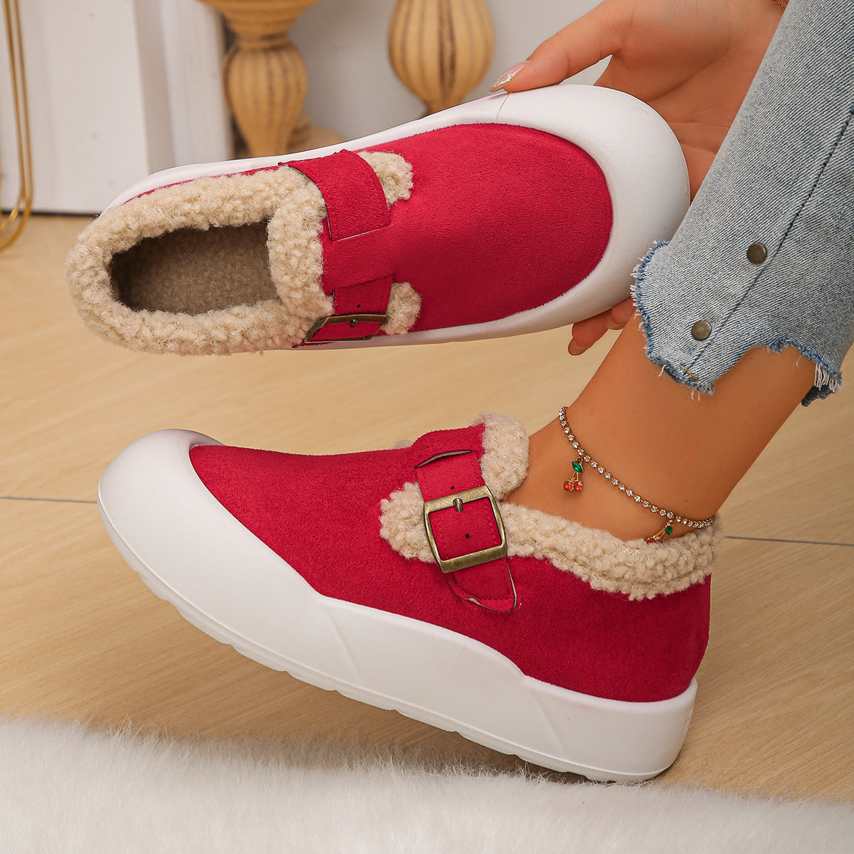 Winter Fleece-lined Non-slip Thickening Thermal Cotton Shoes