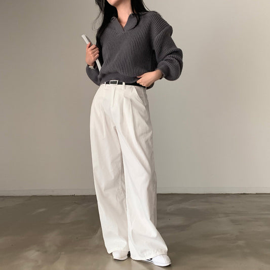 Women's V-neck Lapel Long-sleeved Sweater Slim Fit Slimming Sweater