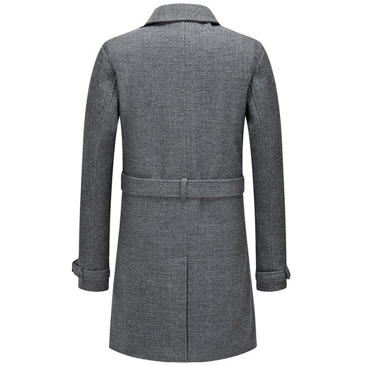 Men's Long Woolen Over The Knee Thickened Coat