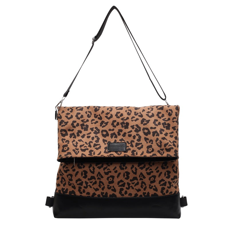 Multifunktionel afslappet moderigtig leopardprint rygsæk i læder og velour til kvinder