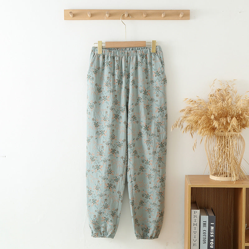 Spring And Autumn Yarn-dyed Pure Cotton Home Trousers For Women