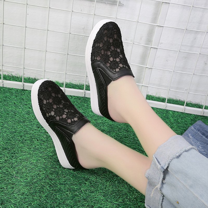Fashion Half Slippers, Thick Sole, Mesh Wedges, Baotou Sandals