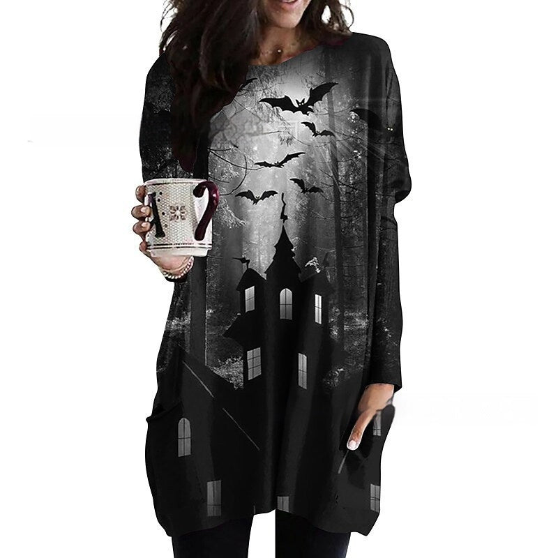 Women's Round Neck Mid-length Long-sleeved T-shirt With Pockets