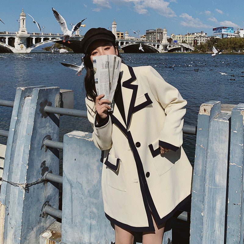 Women's Mid-length Loose And Casual Contrasting Color Suit