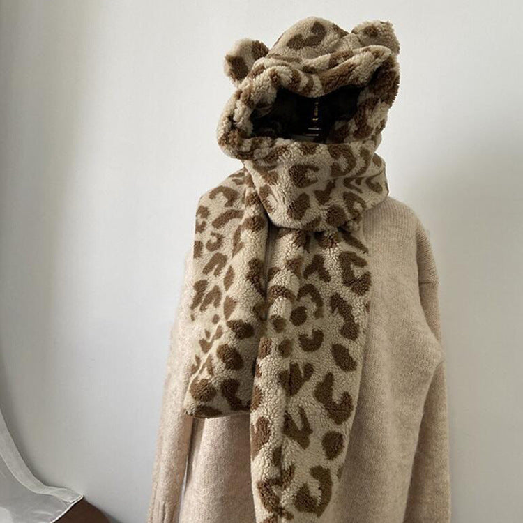Women's Hat Scarf Integrated Ear Protection Warm Plush Hat