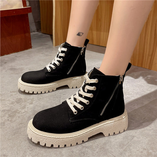 Thick-soled High Top Canvas Breathable Net Red Skinny Short Boots