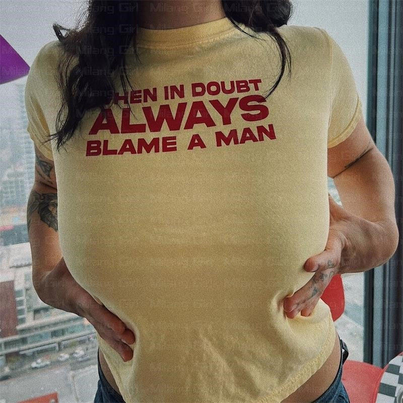 European And American Pullover Round Neck Printed Slim Fit Waist Hollow-out T-shirt