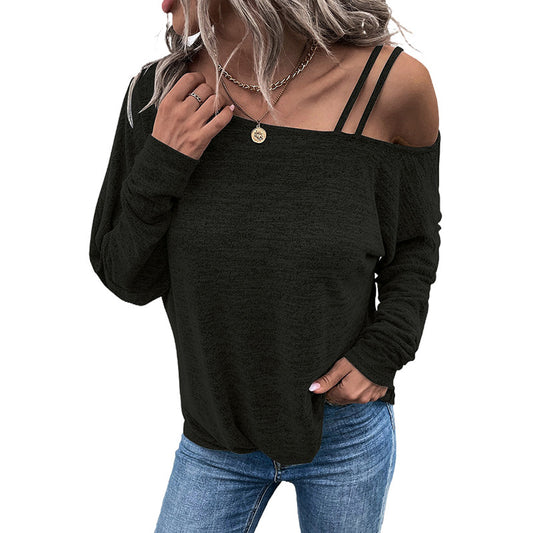 Off-the-shoulder Lace Up All-match Slim Fit Slimming Sweatshirt