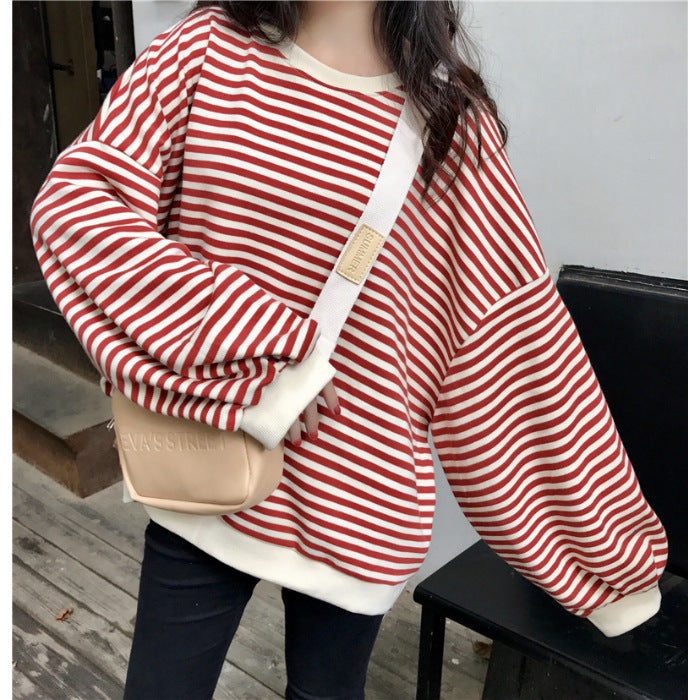 New Striped Loose Oversized Long Sleeves Handsome