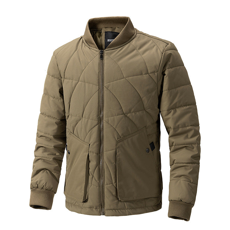 Stand Collar Simple Plaid Cotton-padded Coat Lightweight Warm Jacket Casual Trendy