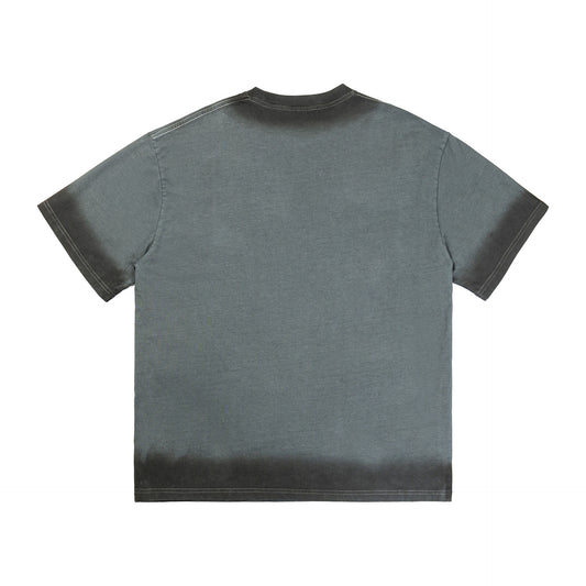 Heavy Double Yarn Washed Dark Niche Scriptures Printed Short Sleeve