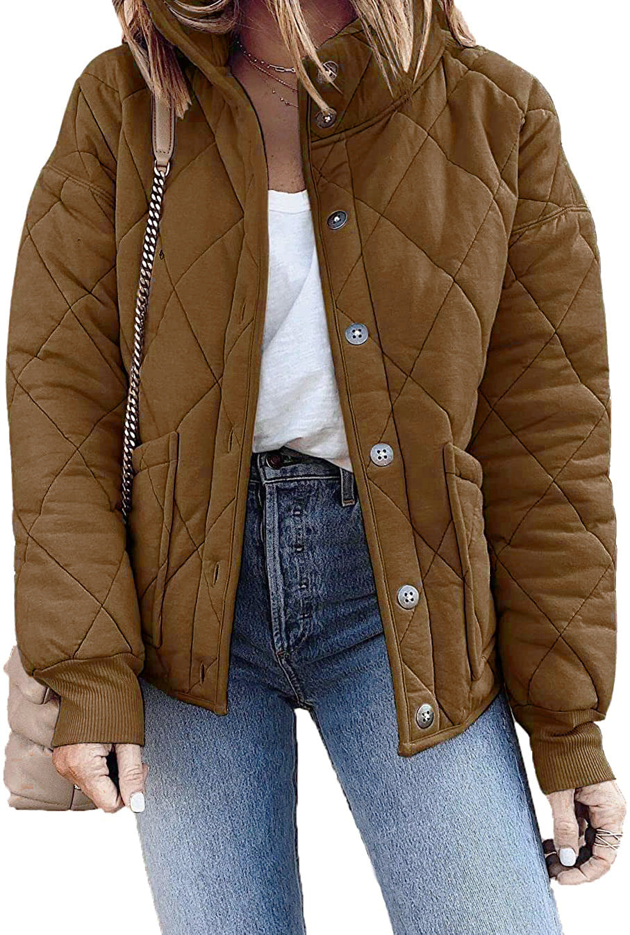 Women's Quilted Jacket Long Sleeve Spring Autumn Thin Casual