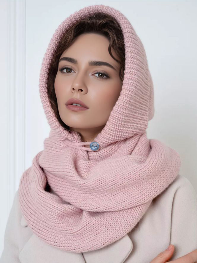 Solid Color Fashion Casual Knit Hat With Cross Scarf