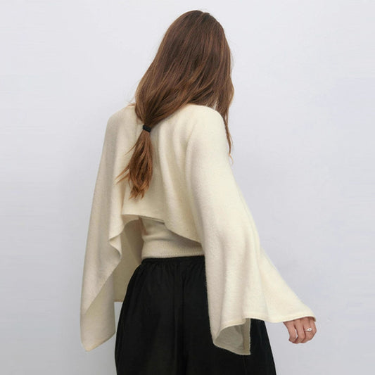 Women's Loose Round Neck Cape Shawl Top Knitted Sweater