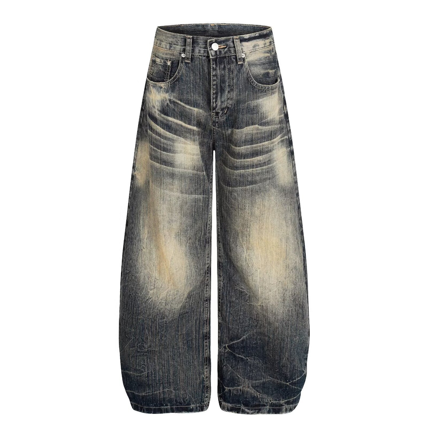 American-style Vintage Washed And Distressed Straight-leg Jeans