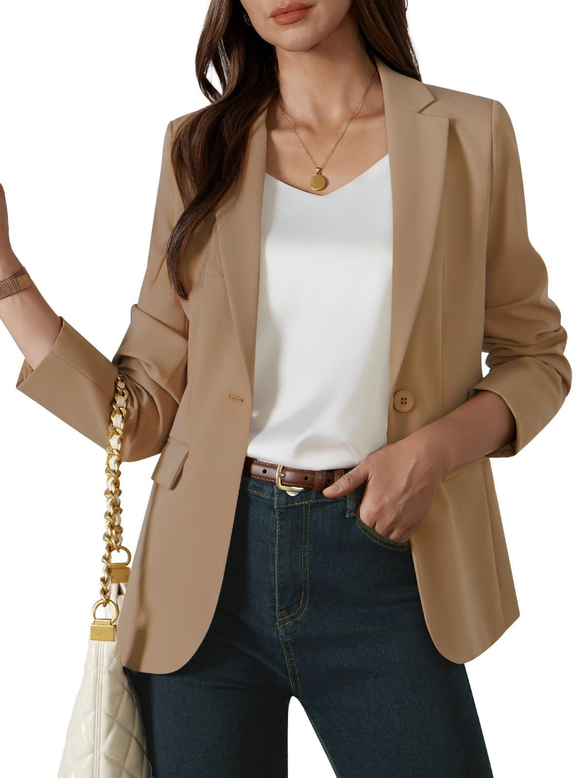 Women's Long Sleeve Solid Color Polo Collar Small Suit Jacket