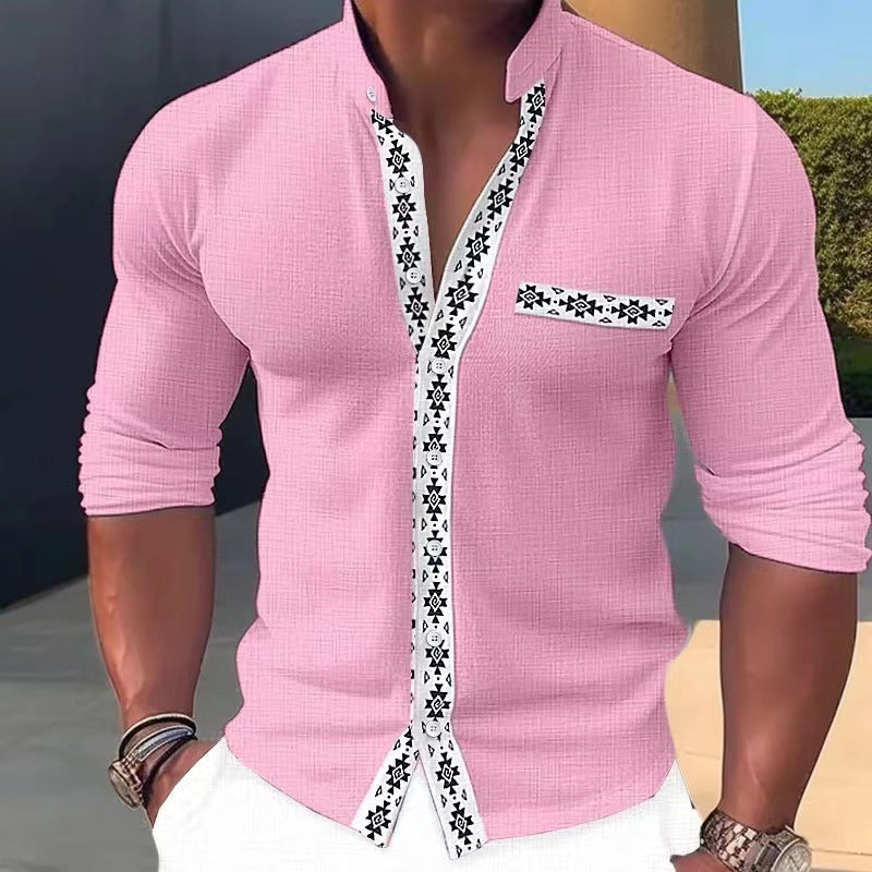 Men's Lapel Basic Simple Printed Short Sleeve