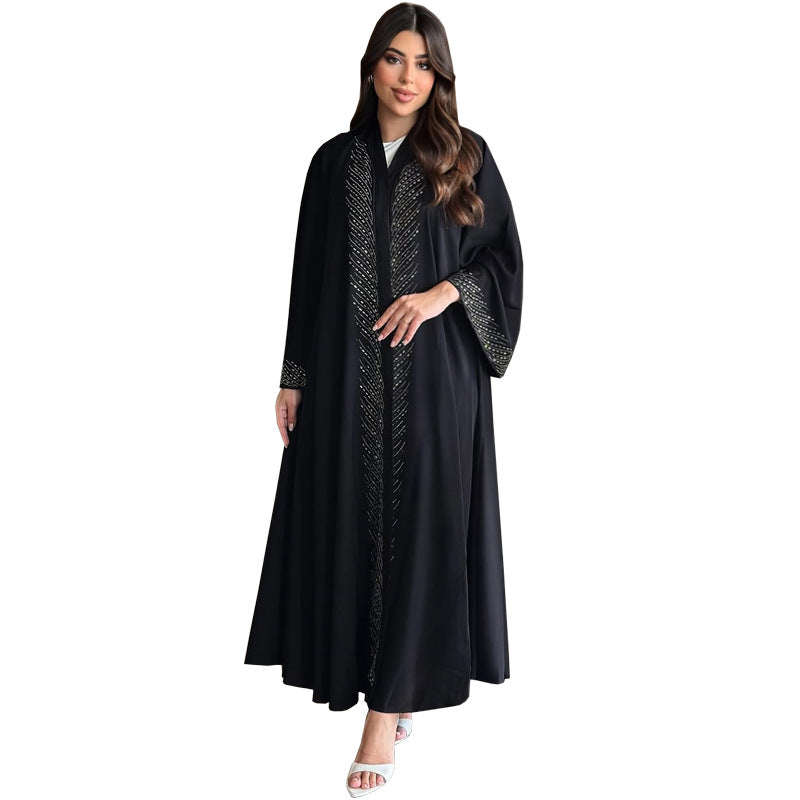 Stylish And Elegant Black Robe With Rhinestone Embellishments