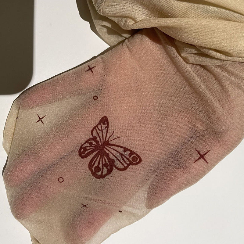Lolita Tattoo Y2g Tattoo Print Butterfly Strømper