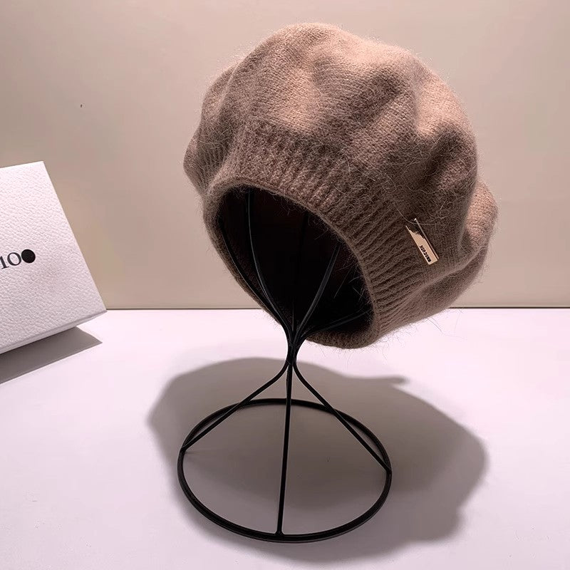 Knitted Gray Beret Women's Winter Warm