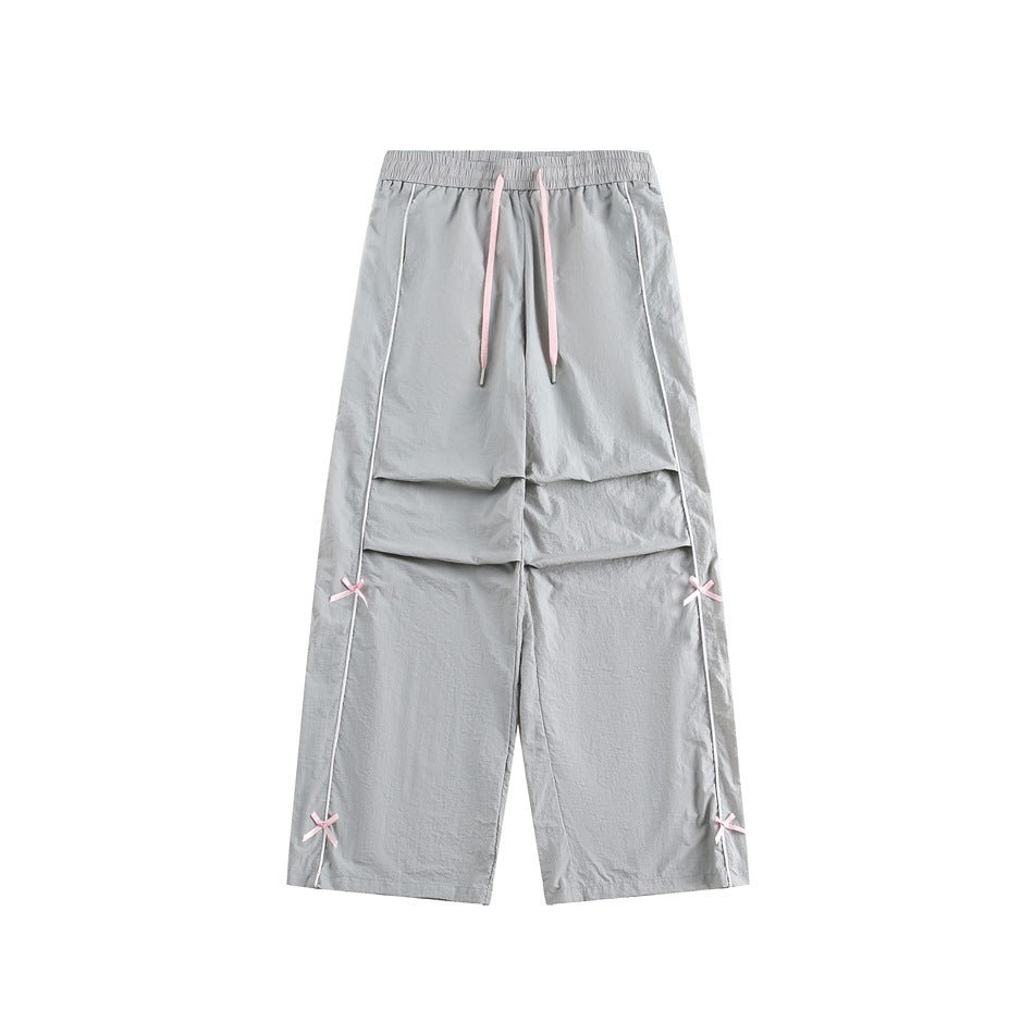 Women's Retro Sports Straight Casual Pants With Bow Decoration