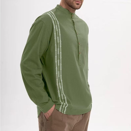 Men's Henry Shirt Printed Long-sleeved T-shirt