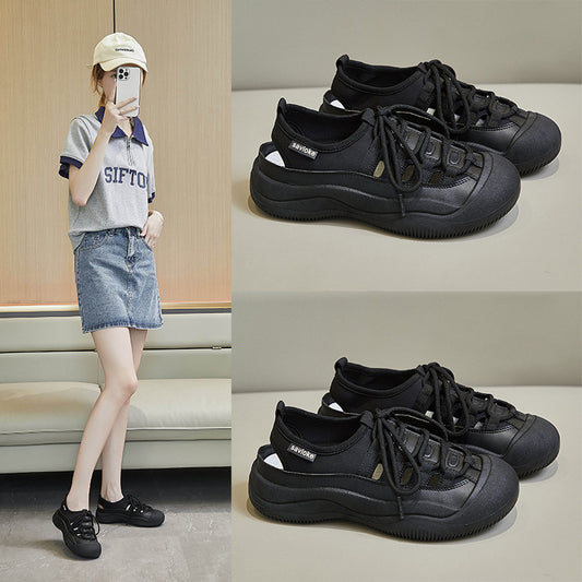 Hollow-out Canvas Shoes Korean Style Student White Flat Breathable Half Support