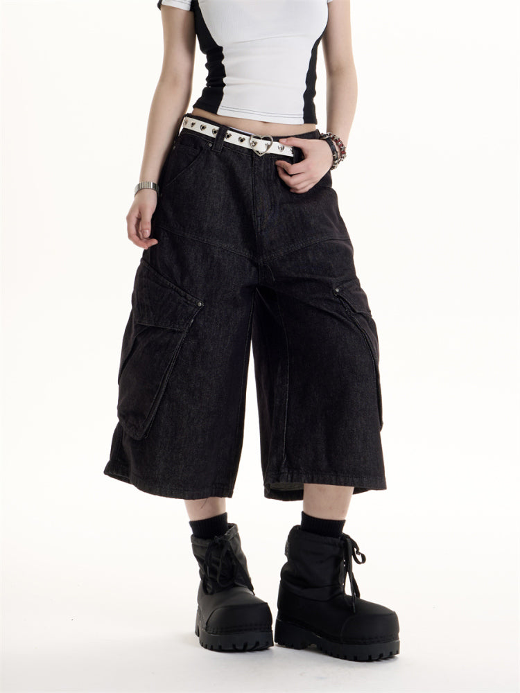 American Retro Hot Girl Big Workwear With Pocket Denim Shorts