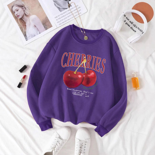 Mode Dame Sweatshirt Frisk Rød Kirsebær Trykt Sweater