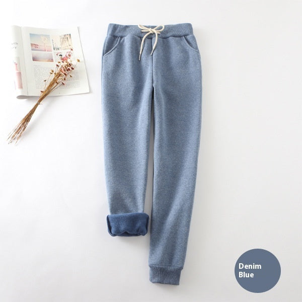 Autumn And Winter Fleece-lined Thickened Casual Pants Women's Pearl Velvet Sweatpants
