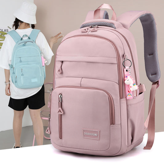 High-grade Solid Color Casual Backpack Multi-compartment