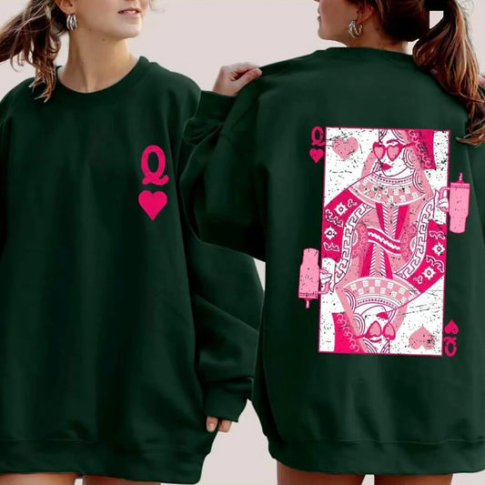 Moderigtig Streetwear Rødt Hjerte Q Crewneck Hættetrøje med løs pasform