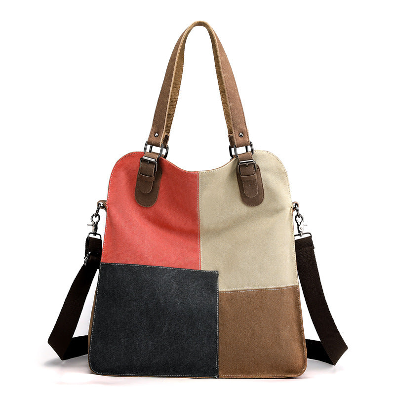 Dame Retro Patchwork Canvas Taske med Stor Kapacitet