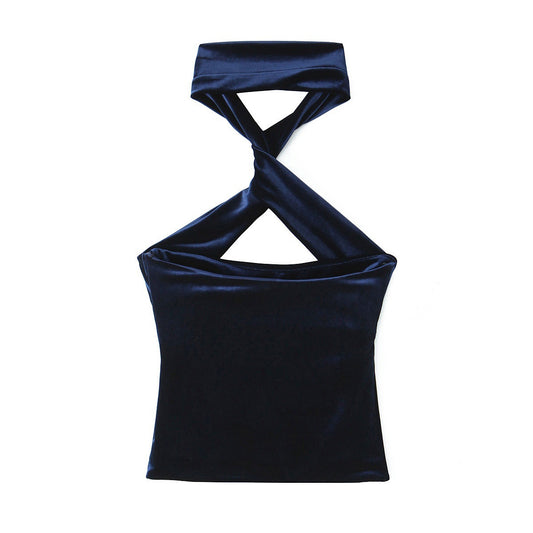Velvet Halter Tube Top Sleeveless Top