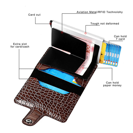 PU Artificial Leather Crocodile Pattern Men's Wallet Aluminum Box Clip