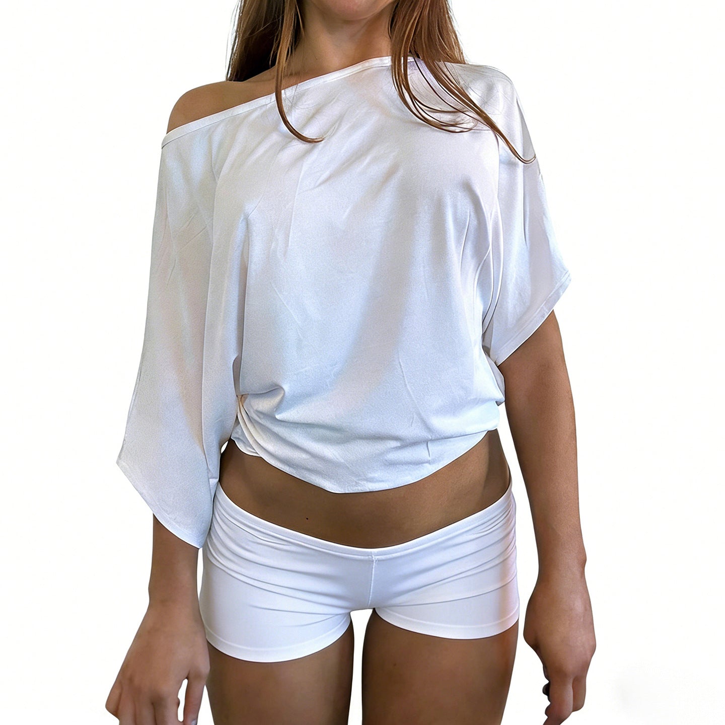Batwing-sleeve Backless Top And Shorts Set