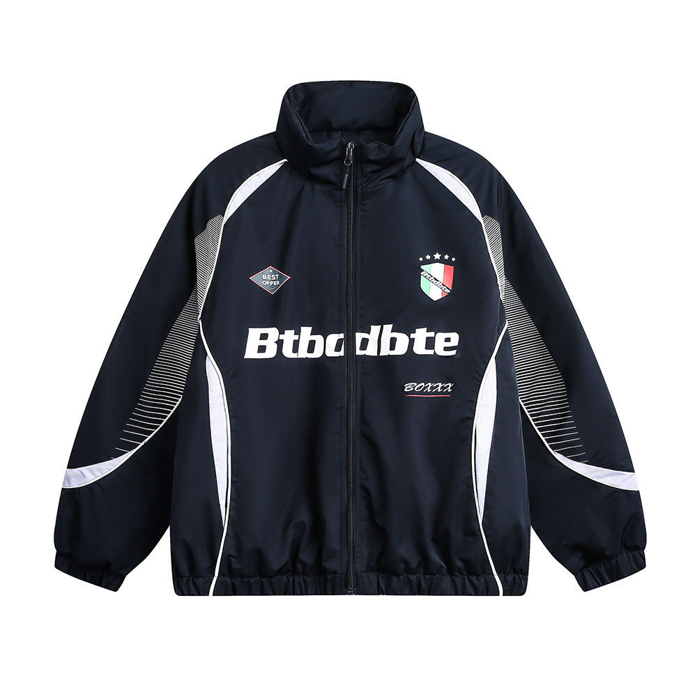 Splicing Gradient Letter Cotton Padded Loose Stand Collar Jacket