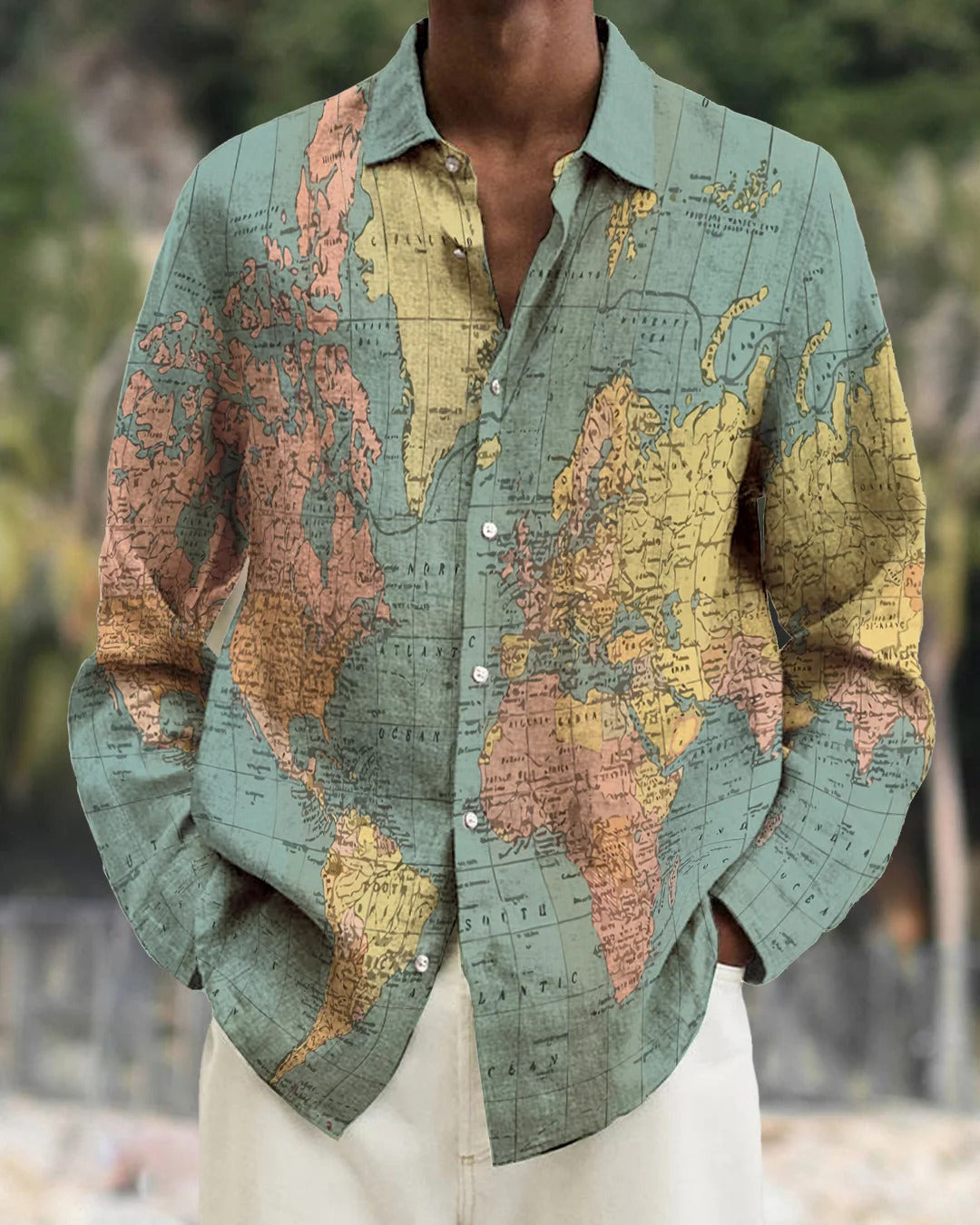 Gradient Digital Printing Lapel Long Sleeve Shirt Men
