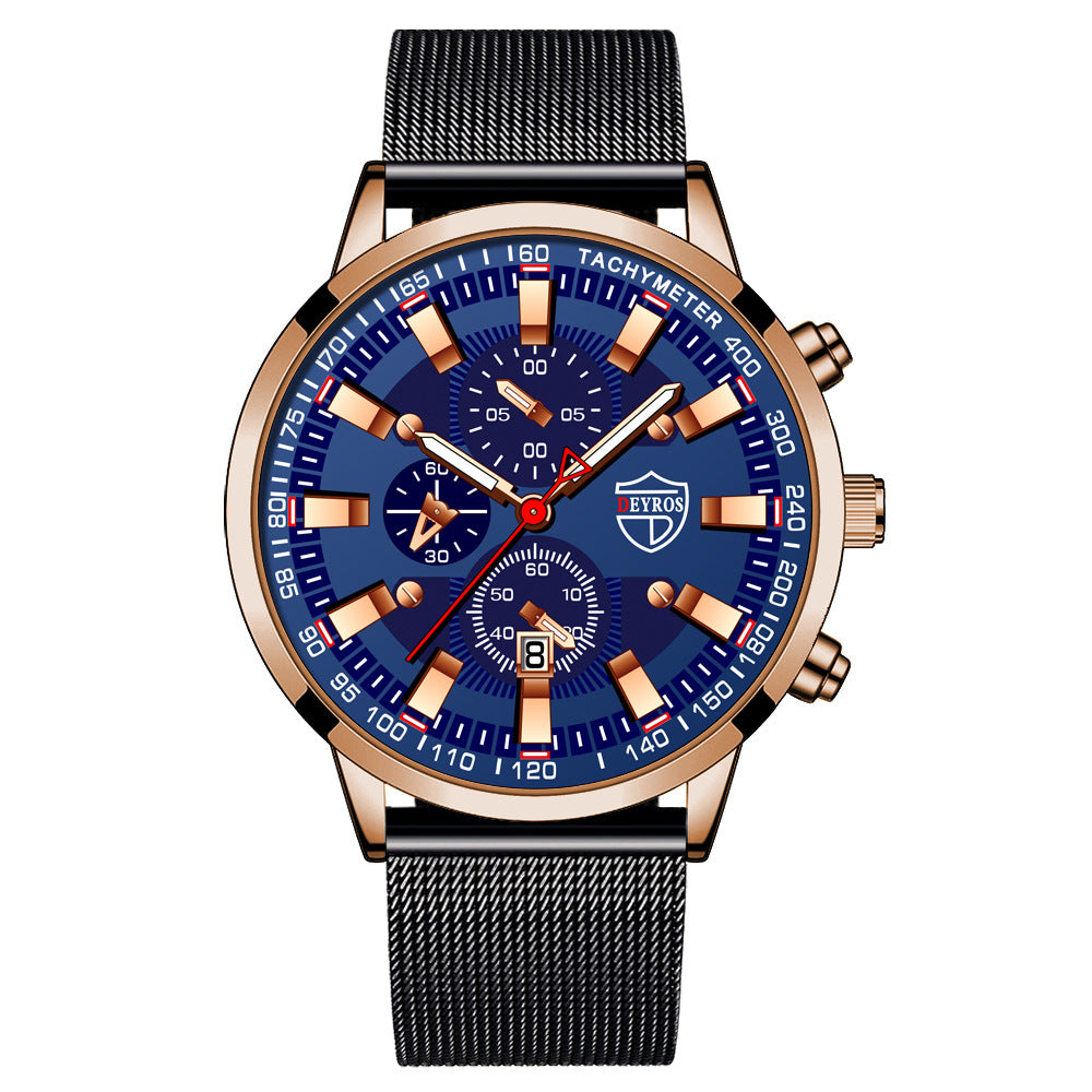 Stainless Steel Mesh Strap Men's Watch Fashion Luminous Calendar