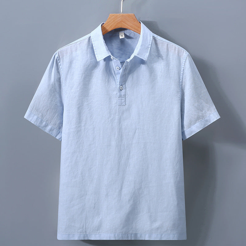 Arrival Mens Short-Sleeve Shirt In Pure Linen With A Turn-Down Collar